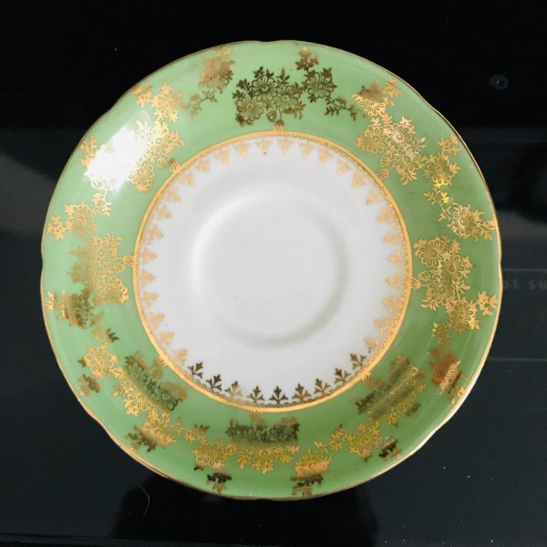 Royal Grafton Tea cup and saucer England Fine bone china medium green heavy gold ornate accents center collectible display coffee