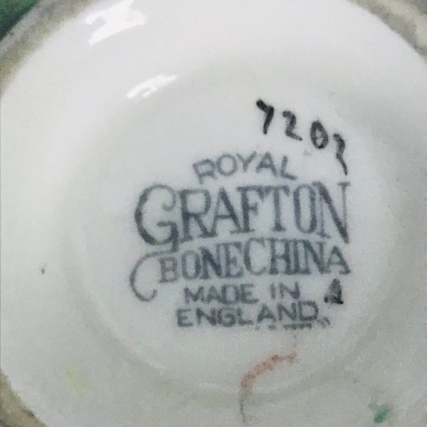 Royal Grafton Tea cup and saucer TRIO England Fine bone china black white floral orange yellow collectible display coffee bridal farmhouse