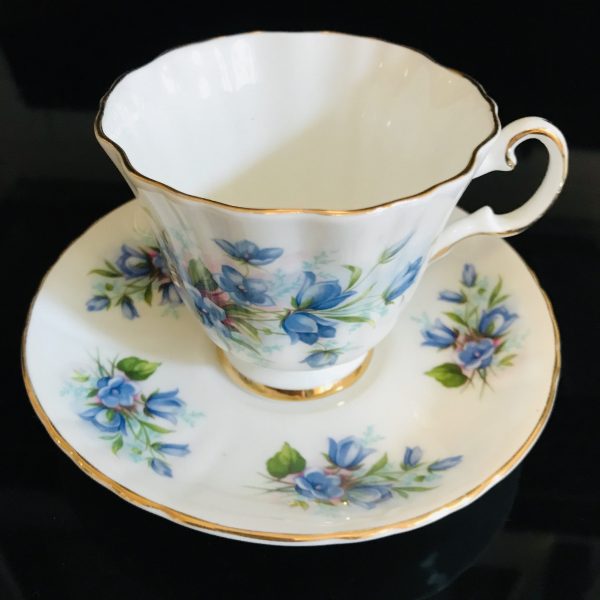 Royal Grafton Tea cup and saucer TRIO England Fine bone china blue and pink floral collectible display coffee bridal farmhouse black & white