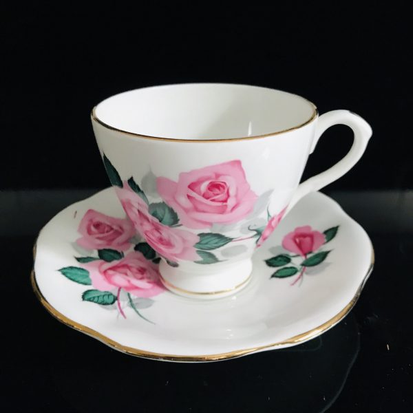 Royal Imperial Tea cup and saucer England Fine bone china Large Pink Roses gold farmhouse collectible display serving dining