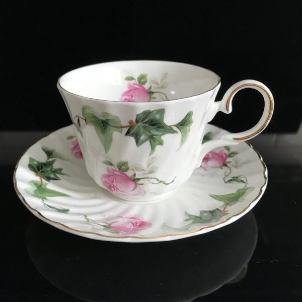 Royal Patrician England Tea cup and saucer large detailed pink roses green leaves Fine bone china farmhouse collectible display cottage