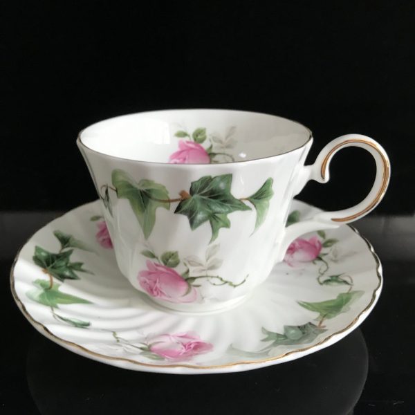 Royal Patrician England Tea cup and saucer large detailed pink roses green leaves Fine bone china farmhouse collectible display cottage
