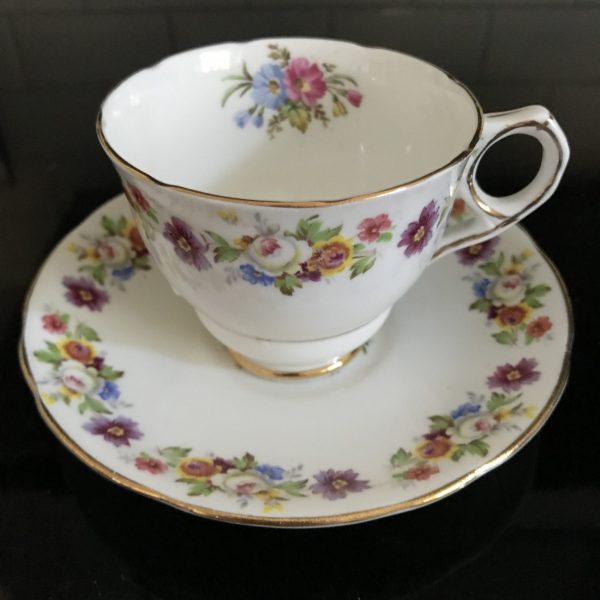 Royal Stafford Tea cup and saucer England Fine bone china dainty flowers gold trim farmhouse collectible display cottage