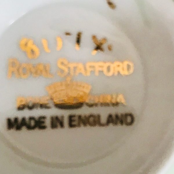 Royal Stafford Tea cup and saucer England Fine bone china mint green with heavy gold scrolls & flowers farmhouse collectible display cottage