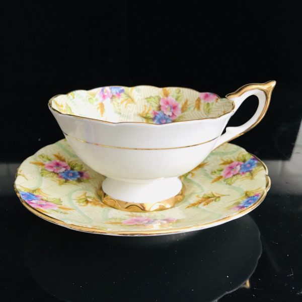 Royal Standard Tea cup and saucer England Fine bone china Chintz Floral bright pink and blue farmhouse collectible display serving bridal