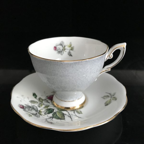 Royal Standard Tea cup and saucer England Fine bone china Muted gray outside Rose inside & on saucer farmhouse collectible display serving
