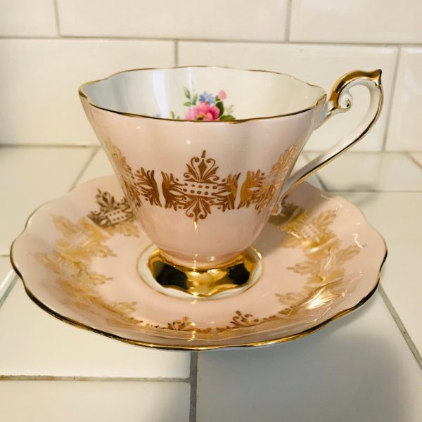 Royal Standard Tea cup and saucer England Fine bone china Peach gold trim farmhouse collectible display serving dining