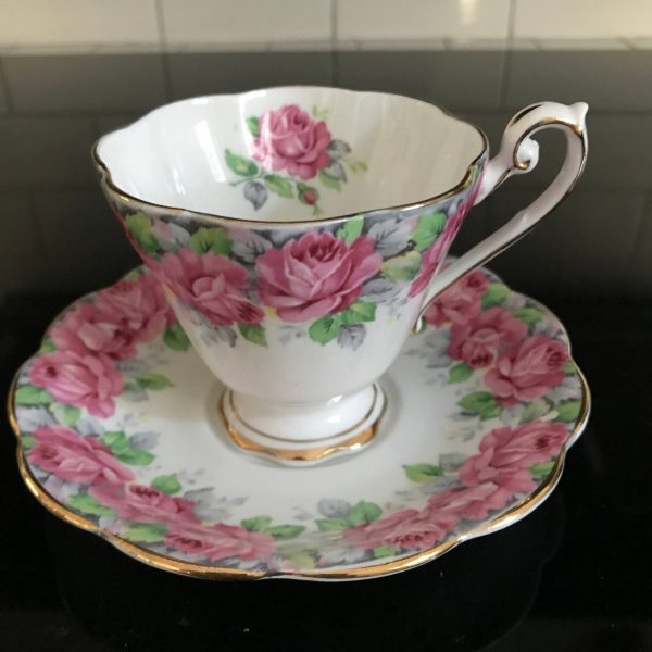 Royal Standard Tea cup and saucer England Fine bone china Rose of Sharon Pink and gold farmhouse collectible display serving dining