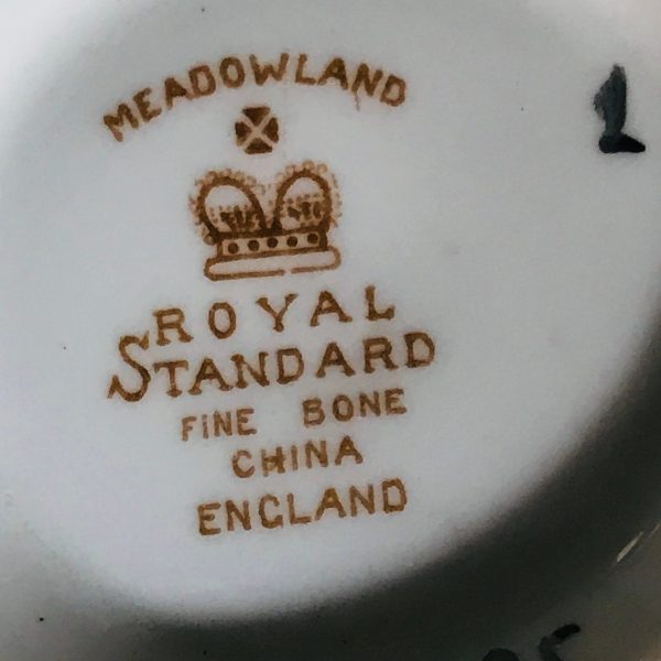 Royal Standard Tea cup and saucer TRIO England Fine bone china Meadowland Scene gold trim farmhouse collectible display serving