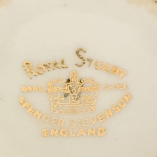 Royal Stuart Spencer Stevenson tea cup and saucer England Fine bone china Teal gold trim farmhouse collectible display coffee