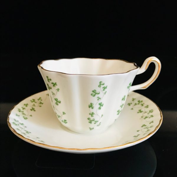 Royal Tara light green clover tea cup and saucer Ireland Fine bone china heavy gold trim farmhouse collectible display