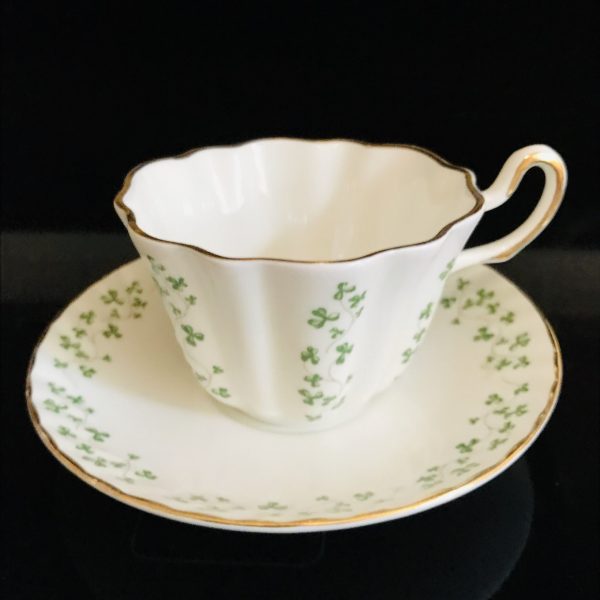 Royal Tara light green clover tea cup and saucer Ireland Fine bone china heavy gold trim farmhouse collectible display
