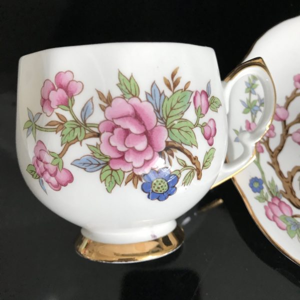 Royal Vale Tea cup and saucer England Fine bone china Asian Style Pink Lotus farmhouse collectible display coffee bridal wedding
