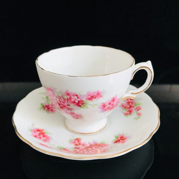 Royal Vale Tea cup and saucer England Fine bone china Dainty Light and Dark Pink farmhouse collectible display coffee bridal wedding