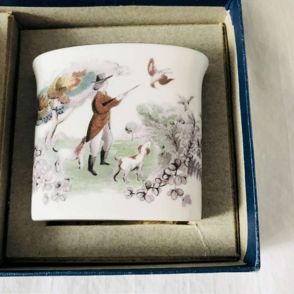 Royal Worcester cigarette holder and ashtray new old stock in box hunting scene pheasants fine bone china England collectible display