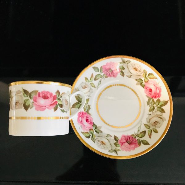 Royal Worcester Tea Cup and Saucer Fine bone china England Cabbage Rose pink & light pink gold trim Collectible Display Farmhouse coffee