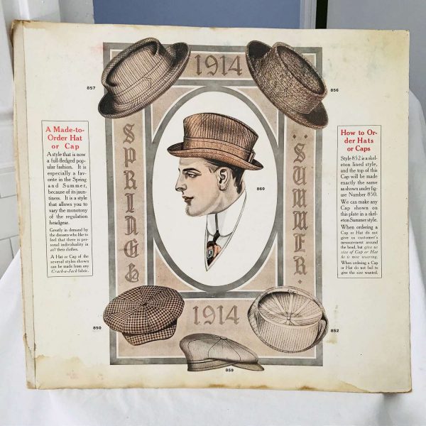 Salesman's Sample Clothing Cards for Men's Hats Made to Order 1914 Spring and Summer Collectible display wall decor