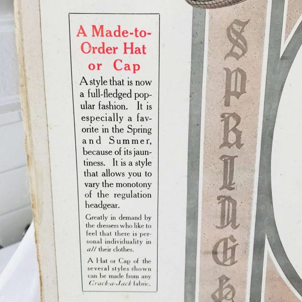 Salesman's Sample Clothing Cards for Men's Hats Made to Order 1914 Spring and Summer Collectible display wall decor