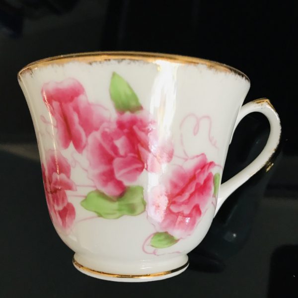Salisbury Tea cup and saucer England Fine bone china Pink Sweet Peas Flowers gold trim farmhouse cottage collectible display serving