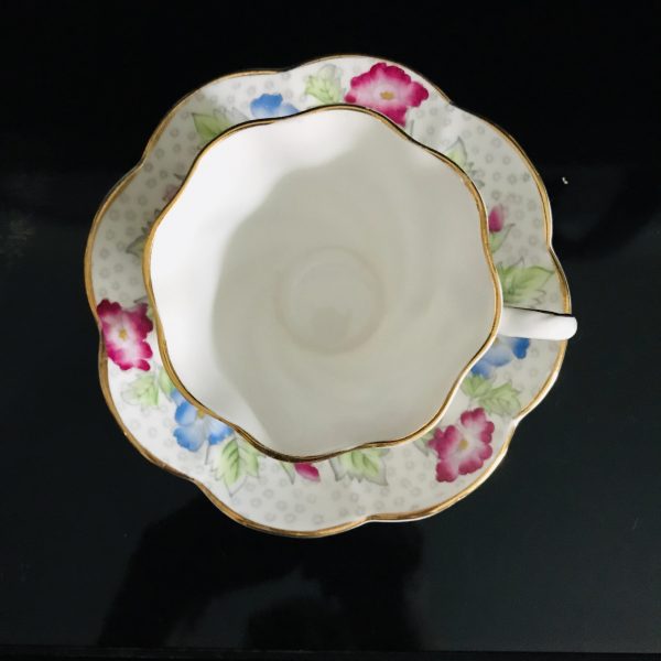 Salisbury Tea cup and saucer England Fine bone china Vibrant Morning Glories Flowers gold trim farmhouse cottage collectible display serving