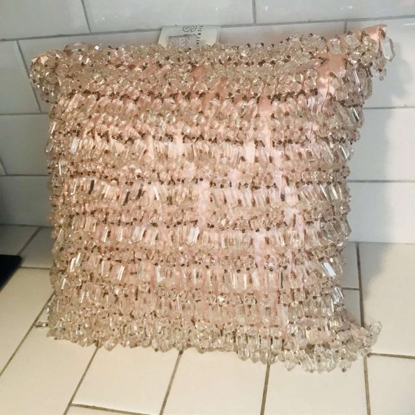 Satin and Crystal Peach Bed Pillow Square orante Kas Australia 10" x 10" square collectible bed and breakfast display pillow bedroom