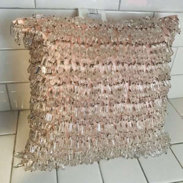 Satin and Crystal Peach Bed Pillow Square orante Kas Australia 10" x 10" square collectible bed and breakfast display pillow bedroom
