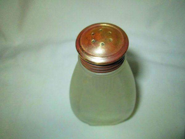 Satin Glass Vintage Talcum powder Jar 7-14-1925 Pat. Date Twist Brass lid to dispense