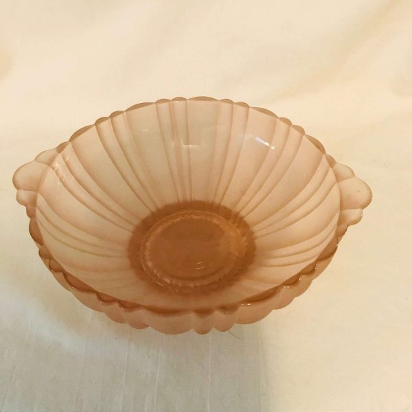 Scalloped Double handle fruit snack Bowl Pink Depression Glass serving dining farmhouse collectible display glass table top display