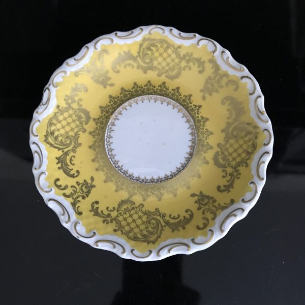 Schumann Bavaria Germany tea cup and saucer Fine bone Bright Yellow gold trim farmhouse collectible display dining