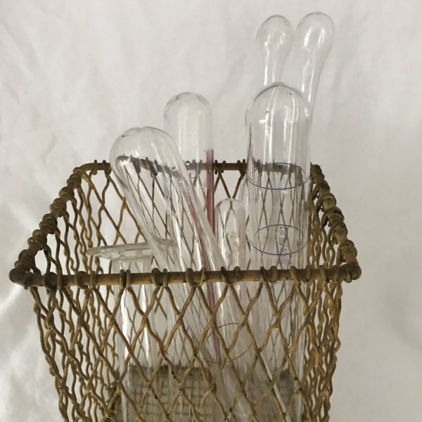 Scientific Lab equipment lot of test tubes and basket medical dental science pharmacy pharmaceutical collectible display pyrex