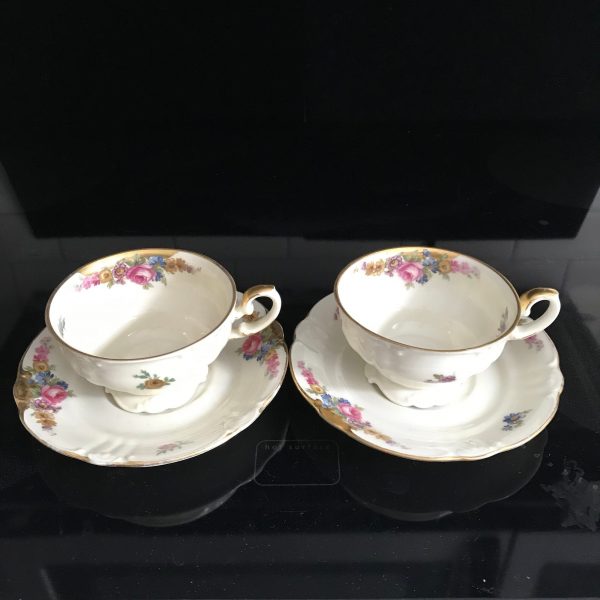 Selhmann PAIR Early Tea Cup and Saucer Germany Rose floral Pattern Fine china Collectible Display Farmhouse dining serving bridal