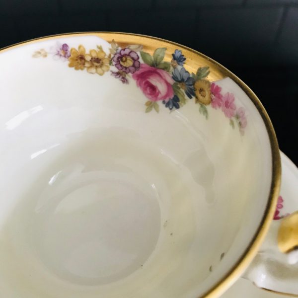 Selhmann PAIR Early Tea Cup and Saucer Germany Rose floral Pattern Fine china Collectible Display Farmhouse dining serving bridal