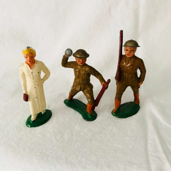 Set of 3 Metal Collectible Military German Soldiers Men and a Nurse militaria display figurines display