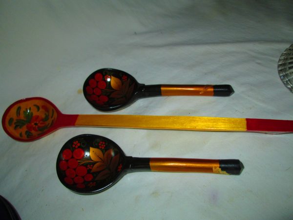 Set of 3 Russian USSR hand painted Wooden Spoons Decorative