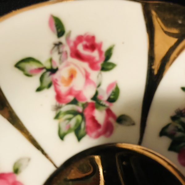 Shafford tea cup and saucer Japan Fine bone china Pink yellow & dark pink roses farmhouse collectible display coffee heavy gold