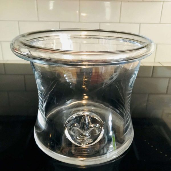 Shannnon Crystal Ice Bucket with raised Fluer De Lis Clear crystal sleek design roll down rim watermark Ireland