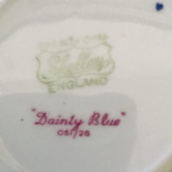 Shelley Tea cup and saucer England Fine bone china Dainty Cobalt blue flowers farmhouse cottage collectible display bridal wedding coffee
