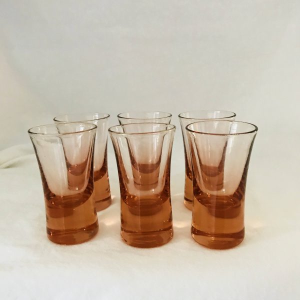 Shot glasses Mid Century Modern Peach/Orange Shot Glass set of 6 mod retro atomic collectible glass display barware