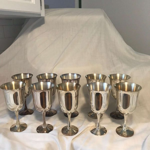 Silverplate Stemware Goblets Lot of 10 Christmas Holiday Dining Serving Barware Wine Water Salem Silversmiths USA