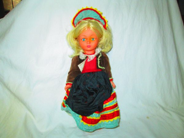 Spanish Doll with Crier Plastic Ornate Clothing Mid Century Spain Nice condition with black bolero jacket