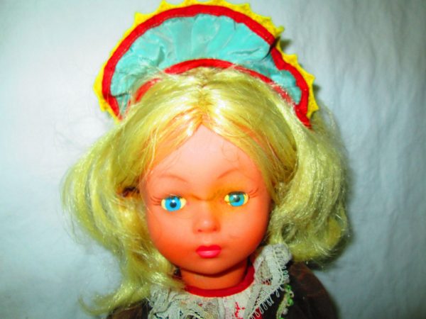 Spanish Doll with Crier Plastic Ornate Clothing Mid Century Spain Nice condition with black bolero jacket