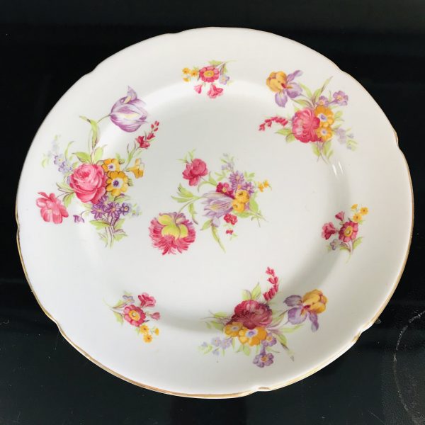 Stanley Tea cup and saucer TRIO England Fine bone china Pink Purple Yellow Floral gold trim farmhouse collectible display serving
