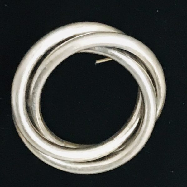 Sterling Silver Brooch Art Deco 1940's triple ring pin sleek design 9 grams .925