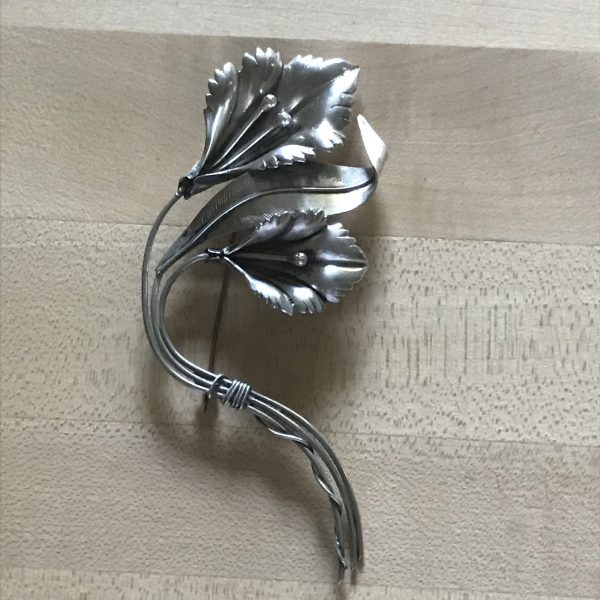Sterling Silver Brooch Large Art Deco Leaves and flowers Sterling by Jewel Art 1940's colletible display pin 24 grams