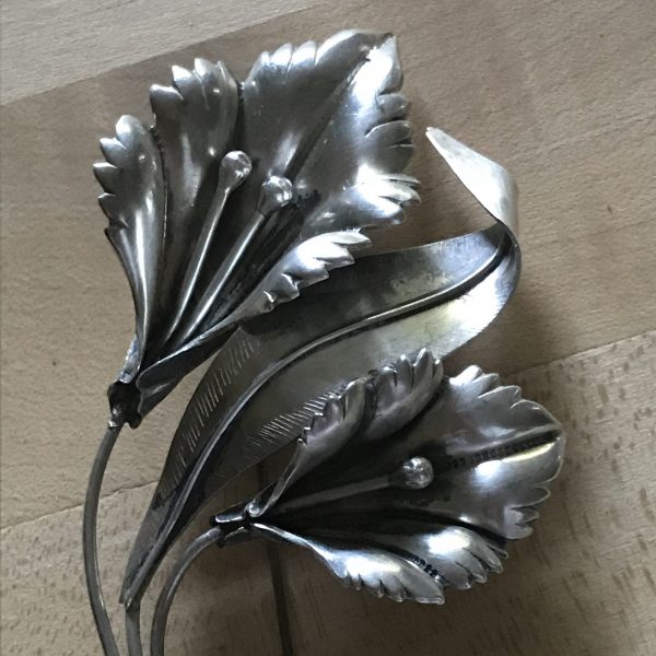 Sterling Silver Brooch Large Art Deco Leaves and flowers Sterling by Jewel Art 1940's colletible display pin 24 grams