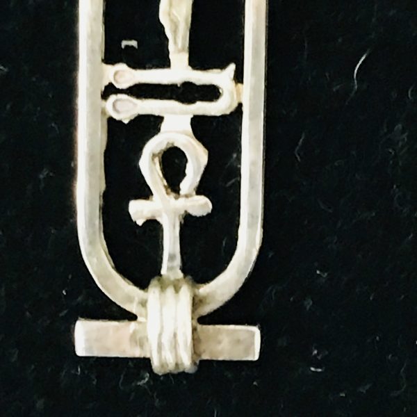Sterling Silver Egyptian Cartouche Pendant Bird, Feather and Eternal life Cross ornate bail 1 gram .925 marked