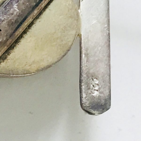 Sterling Silver Large Pendant Drop Red Jasper Stone Black details .925 Z shape drop 16 grams