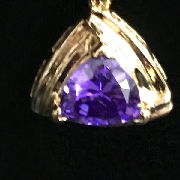 Sterling Silver Pendant Drop Amethyst trillion center stone sterling with gold wash UTC .925 triangle with fixed bail