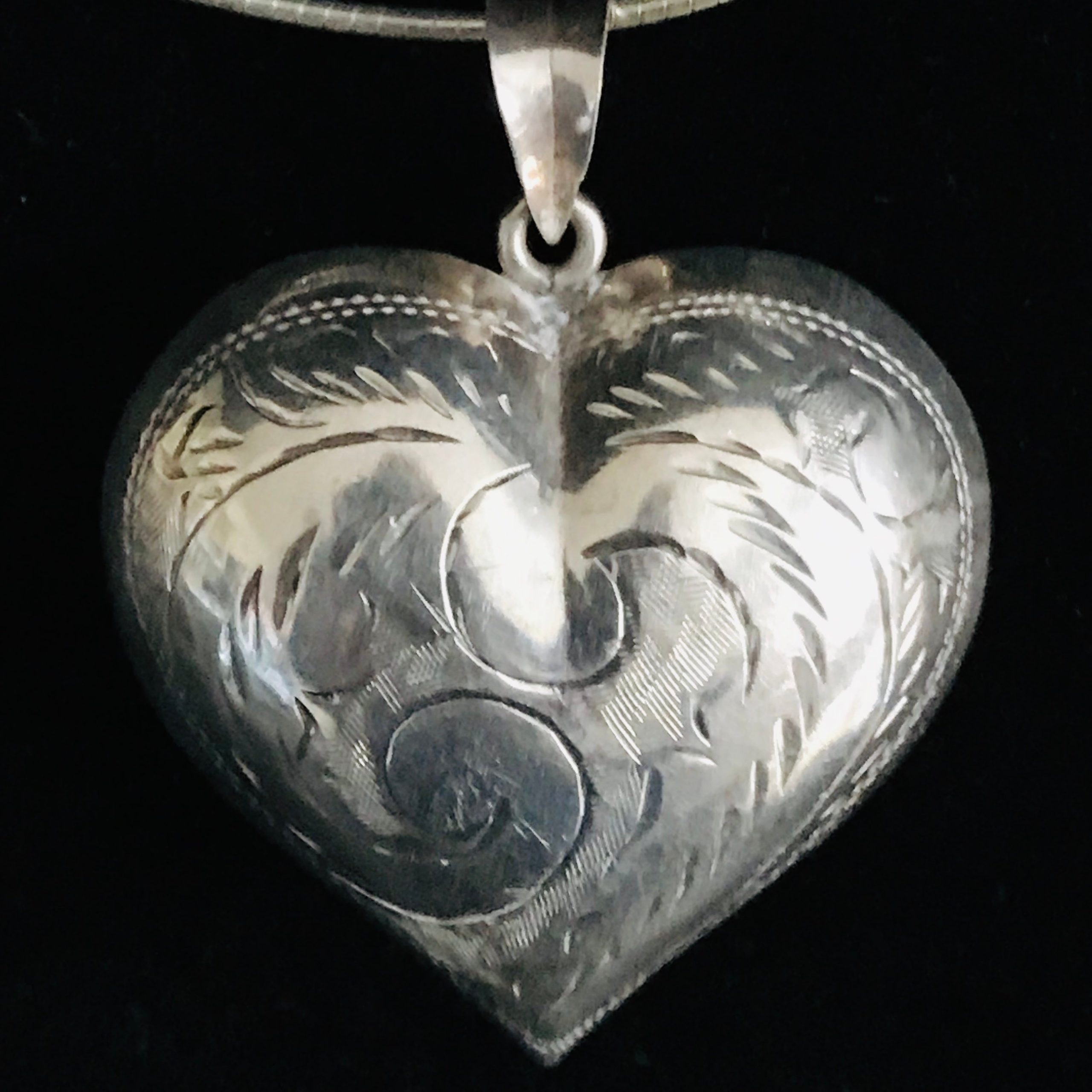 Large Etched Sterling Silver Heart Locket Pendant