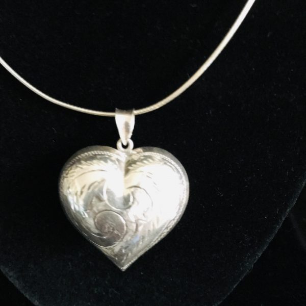 Sterling Silver Pendant Drop Ornate Etched Heart 9 grams .925 balloon heart